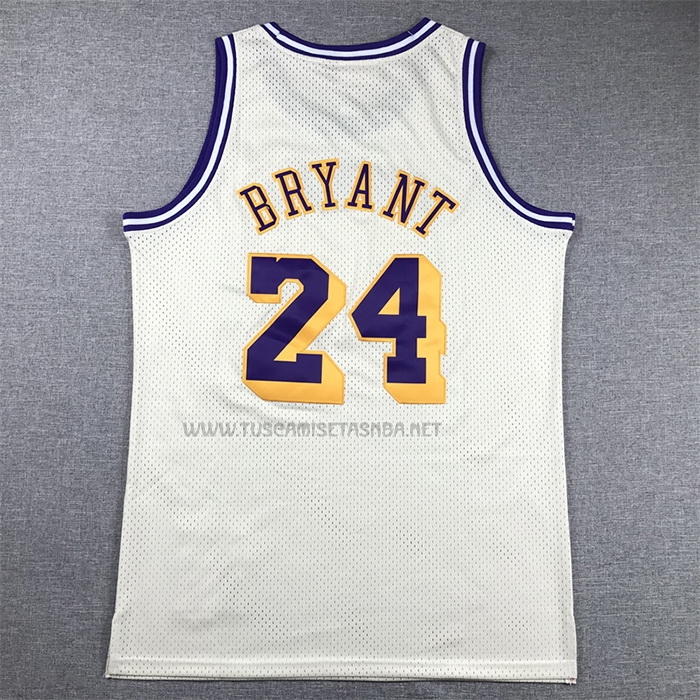 Camiseta Kobe Bryant NO 24 Los Angeles Lakers Mitchell & Ness Chainstitch Crema